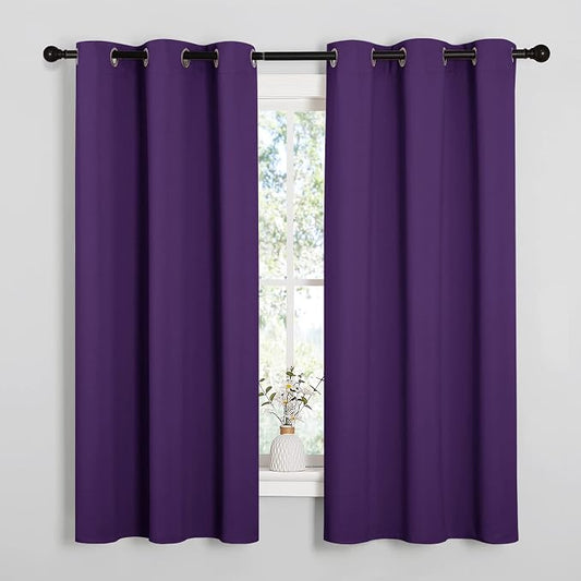 NICETOWN Royal Purple Blackout Curtains 48 inches Length for Laundry Room, 2 Panels, 42" Wide, Thermal Insulated Decoration Drapes for Short Window