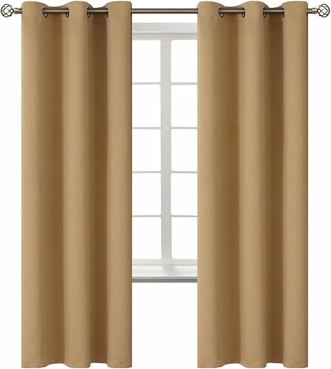 BGment Blackout Curtains for Living Room - Grommet Thermal Insulated Room Darkening Curtains for Bedroom, 2 Panels of 42 x 72 Inch, Khaki | Grommet Top, Light-Blocking, Sunblock, Thermal Insulated, Window Drapes for Kids Boys Room, 42x72 Inch