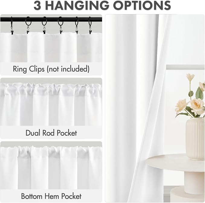 MIULEE 84 Inch Length Pure White Blackout Bedroom Curtains Set of 4 | Thermal Curtains for Summer Heat, Light Blocking Privacy Bedroom Window Drapes, Top&Bottom Rod Pocket, Living Room