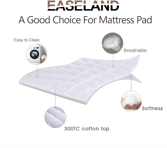 EASELAND King Size Mattress Pad Cotton Pillow Top Mattress Topper White | Cooling Mattress Cover Cotton Top,8-21" Deep Pocket Protector,78x80 Inches,Boxing Quilted & Machine Washable