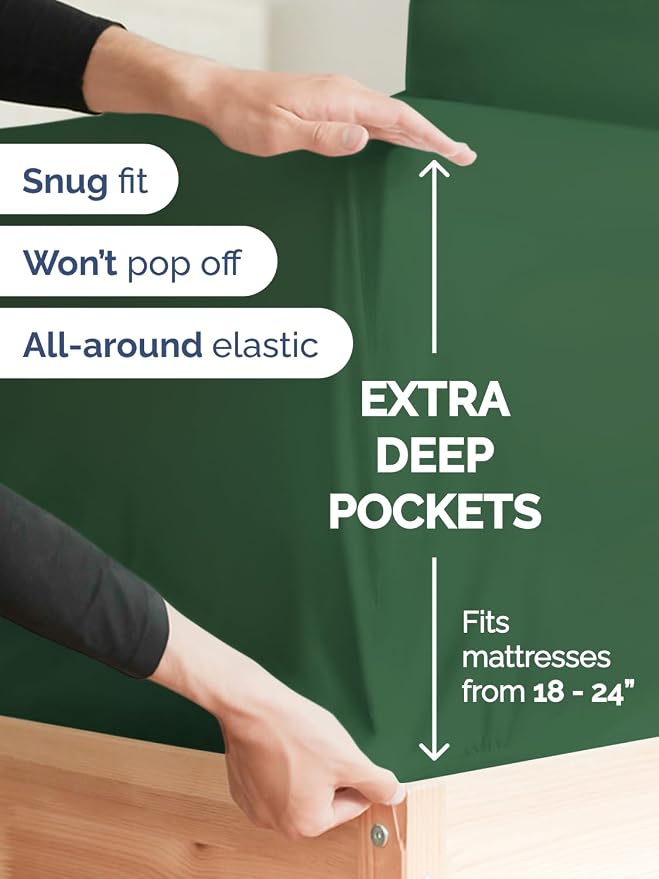 Extra Deep Split King Sheet Set - 7 Piece Cooling Sheets - Emerald Green | Hotel Luxury Bed Sheets Set, Easy & Secure Fit, Ultra-Soft, Wrinkle & Fade Free, Comfy Sheets Set with Extra Deep Pockets