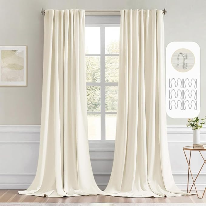MIULEE Birch Back Tab Blackout Curtains 52x120 Inch Long 2 Panels Set | Rod Pocket Pinch Pleated, Thermal Insulated, Bedroom Living Room Darkening Privacy Drapes, Extra Long Light Blocking Curtains