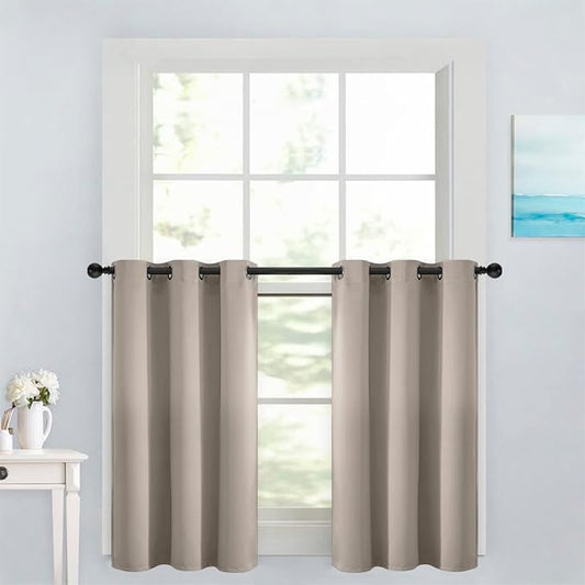 Yakamok Natural Room Darkening Window Curtains 42x36 Inch for Kitchen | Grommet,Thermal Insulated ,Blackout Curtains Drapes,Blocks some light adds privacy,Living room Bathroom,2 Panel Valance