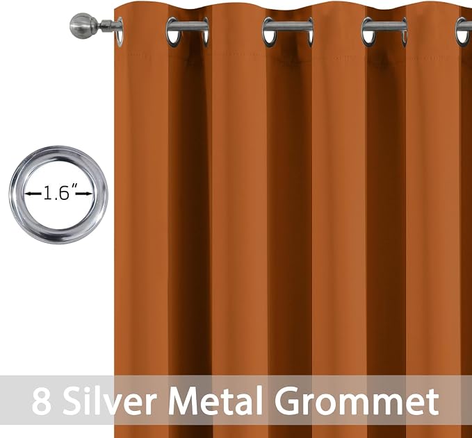 Yakamok Room Darkening Curtains 52x63 inch Length Burnt Orange-Living Room | 2 panels,grommet blackout window treatment,thermal insulated,light blocking drapes,privacy protection,bedroom dining room