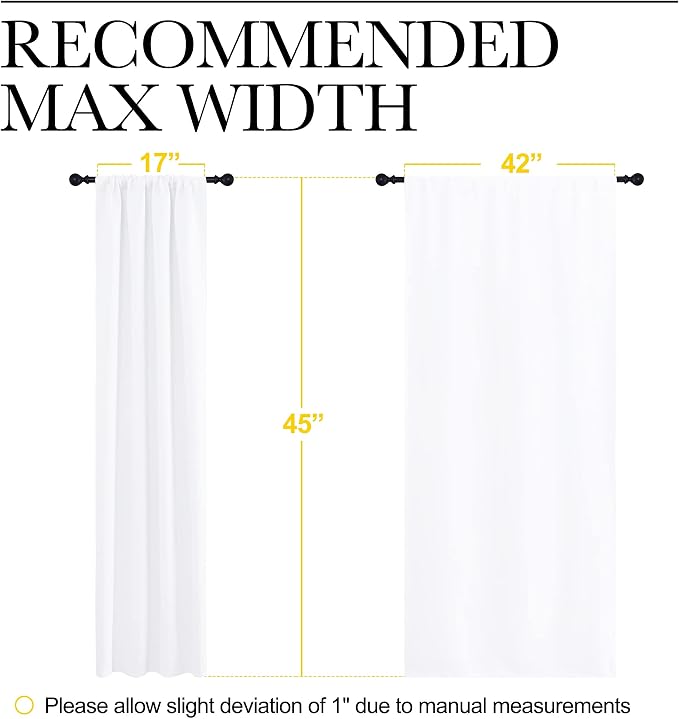 NICETOWN Window Curtain Panels - Rod Pocket Curtain Set for Bedroom (White, 2 Panels, 42 by 45)