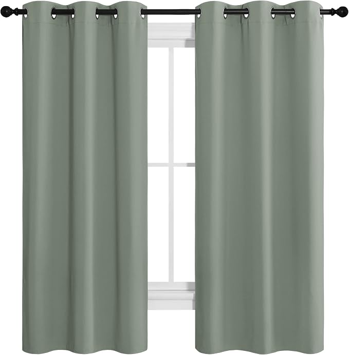 NICETOWN Sage Green Room Darkening Curtains, Set of 2, 42 x 68-inch | Window Treatment Thermal Insulated Solid Grommet Room Darkening Curtains/Drapes for Kitchen Bedroom