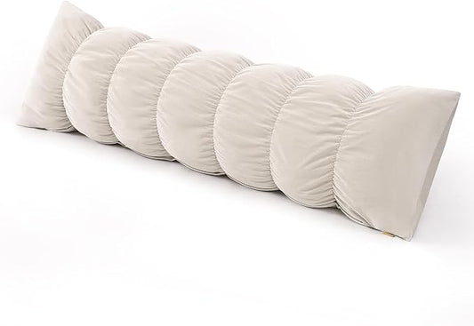 Pat. Pend. Segmented Body Pillow for Adults, 59 Inch, Misty White | Full body long bed pillow for side sleepers with a removable, washable soft velvet cover; designed for comfortable sleeping.