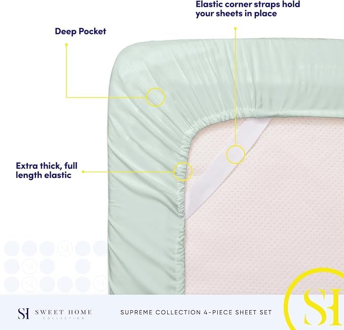 RV Queen Bed Sheets - Breathable Luxury Sheets with Full Elastic & Secure Corner Straps Built In - 1800 Supreme Collection Extra Soft Deep Pocket Bedding Set, Sheet Set, RV Short Queen, Mint