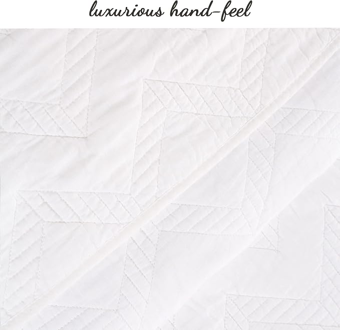 Cozy Line Home Fashions 100% Cotton Geometric Modern Zig Zag Stitch Solid White Quilt Bedding Set, Coverlet, Bedspread Lightweight for All Season (Chevron - White, Queen - 3 piece)