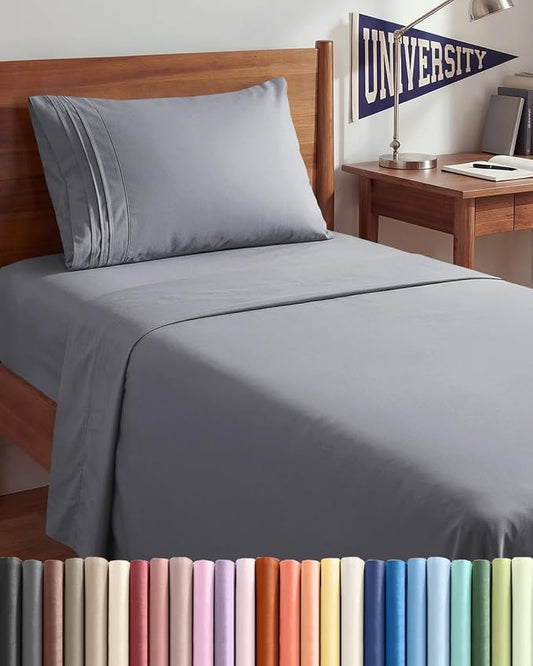 Twin XL 3 Piece Sheet Set - College Dorm Room Essentials - Steel Blue | Deep Pocket Bed Sheets for Women, Men, Teens & Students, Soft, Cooling, Breathable & Wrinkle Free, Oeko-Tex Bed Sheet Set