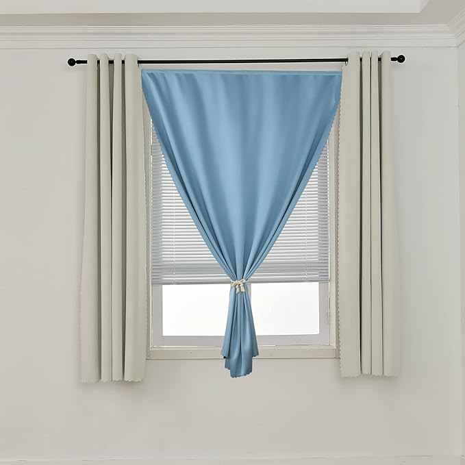 AJAZZ 100% Blackout Shades Window Cover Self Adhesive Curtains Sticky Curtain Portable Easy Open Black Out Curtains for Bedroom Living Room No Drilling (Light Blue, 35" W x 71" L 1 Panel)