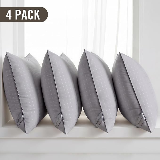 HIMOON Bed Pillows for Sleeping 4 Pack,Standard Size Cooling Pillows Set of 4,Top-end Microfiber Cover for Side Stomach Back Sleepers(Grey)