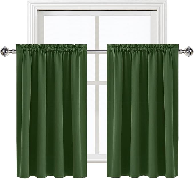 DWCN Short Blackout Curtains 52 x 36 Inch for Kitchen RV Bunk Olive Green | 2 Panels Set, Kitchen Window Curtains Over Sink, Thermal Insulated, Light Blocking, Rod Pocket Drapes for Small Window