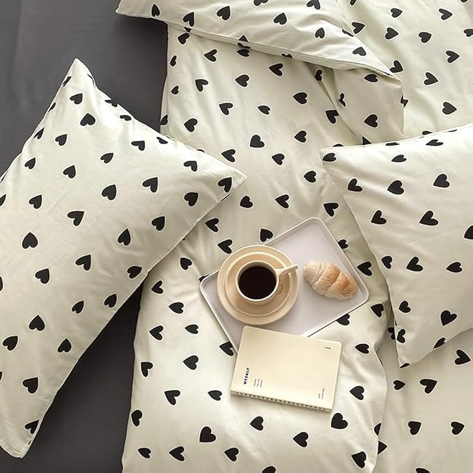 Nayoroom Black and White Heart Duvet Cover Full Size Black Hearts Printed on White Bedding Set 3 Pcs Cute Kawaii Soft Breathable Microfiber Comforter Cover Valentine Gifts for Kids Girls