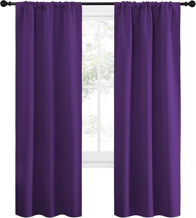 NICETOWN Blackout Curtains for Living Curtains, Triple Weave Home Decoration Thermal Insulated Solid Blackout Curtains & Drapes for Nursery (Set of 2, 34-inch x 72-inch, Royal Purple)
