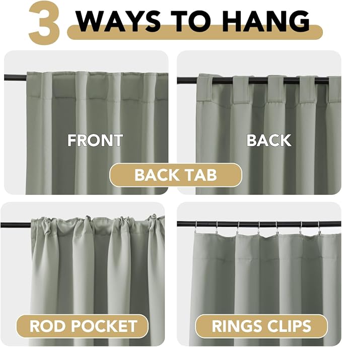 H.VERSAILTEX Blackout Curtains Thermal Insulated Window Treatment Panels Room Darkening Blackout Drapes for Living Room Back Tab/Rod Pocket Bedroom Draperies (2 Panels, Sea Grass, 52 x 63 Inch)