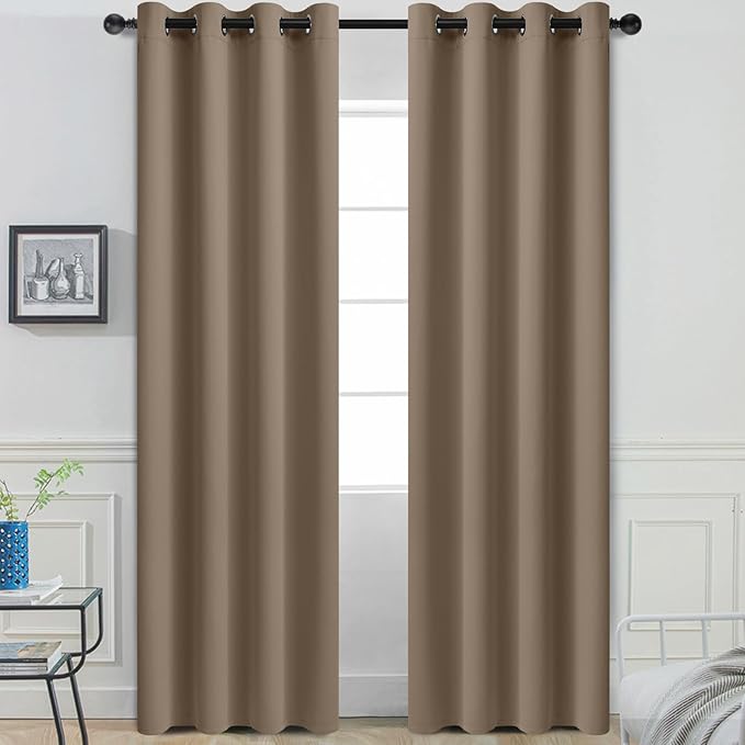 Yakamok Room Darkening Curtains 52x84 inch Length Khaki-Living Room | 2 panels,grommet blackout window treatment,thermal insulated,light blocking drapes,privacy protection,bedroom dining room