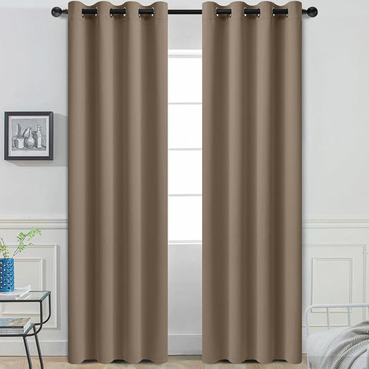 Yakamok Room Darkening Curtains 52x84 inch Length Khaki-Living Room | 2 panels,grommet blackout window treatment,thermal insulated,light blocking drapes,privacy protection,bedroom dining room
