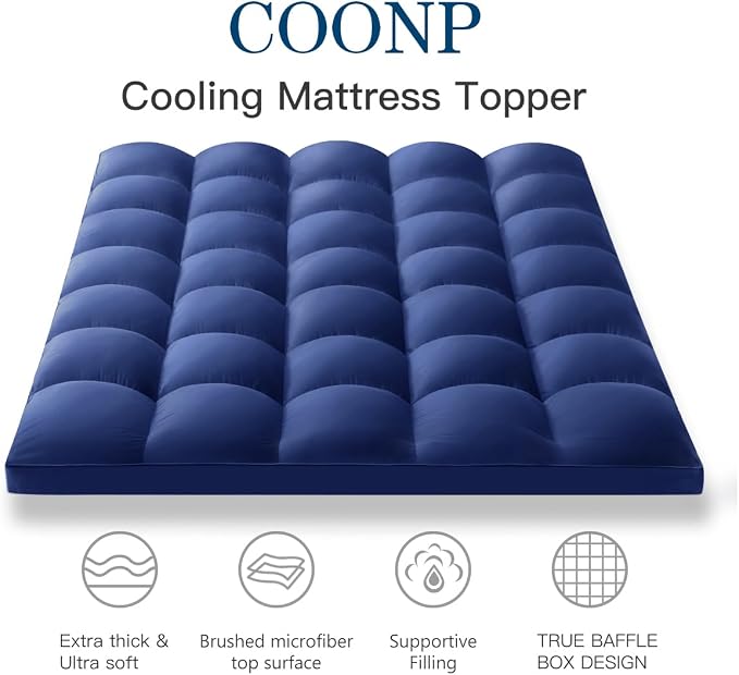 King Mattress Topper, Extra Thick Pillowtop, Cooling Plush Mattress Pad Cover Bed Topper Protector with 8-21 Inch Deep Pocket (Navy Blue, King) | Cooling Mattress Cover, Overfilled Top Bed Topper Protector for Back Pain, Soft Breathable for Hot Sleeper...