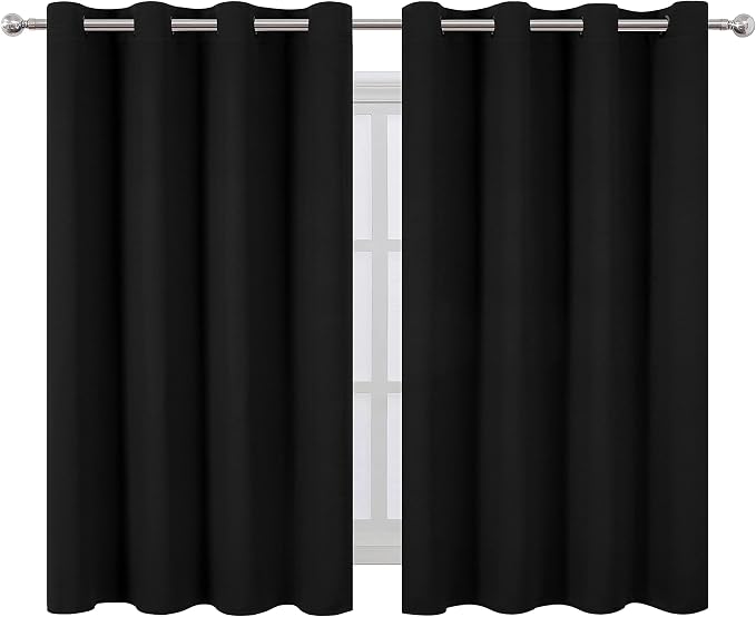 Black Thermal Blackout Curtains/52 x 45 Inch/Set of 2 Panels Room Darkening Curtains