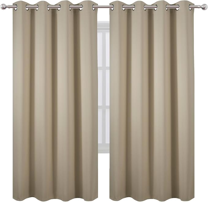 Blackout Curtains 66 x 72 Inch Long Beige Curtains Set of 2 Panels Room Darkening Curtains for Bedroom and Living Room