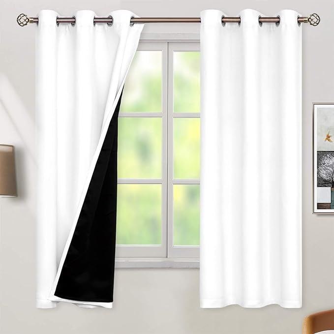 BGment White Blackout Curtains 63 Inch Long - 2 Panels | Black Out Curtains for Bedroom, Thermal Insulated, Grommet, Total Room Darkening, Window Drapes, 42 x 63 Inch