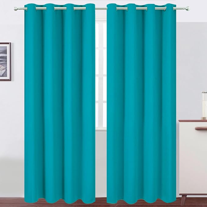 Blackout Curtains 52 x 90 Inch Long Teal Curtains Set of 2 Panels Room Darkening Curtains for Bedroom and Living Room