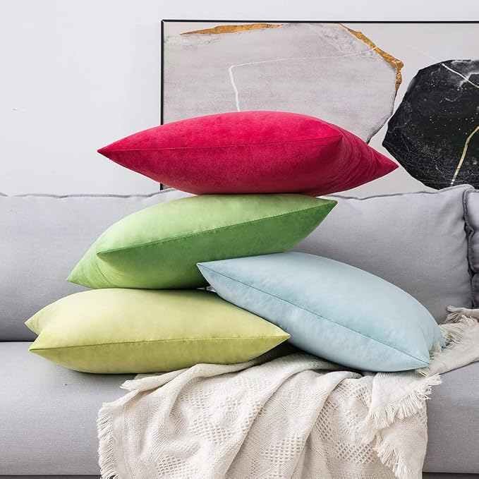 MIULEE Velvet Throw Pillow Covers 18x18 Inch Pack of 2 Lime Green | Soft Solid Decorative Pillow Covers, Modern Luxury Home Decor, for Couch Chair Sofa Bedroom Livingroom
