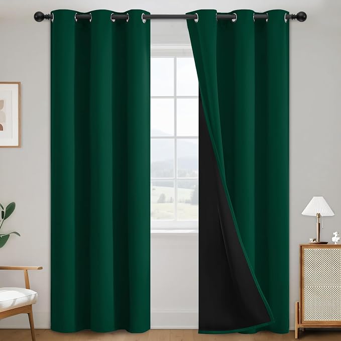 SimpleHome Dark Green 100% Blackout Curtains Room Darkening Living Room 84 | Curtains for Bedroom,Thermal Insulated Grommet Window Drapes,Curtains for Living Room with Black Back,38 x 84 Inch,2 Panels
