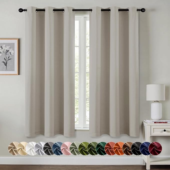 MIULEE Blackout Curtains for Bedroom 2 Panels 40 x 54 Inch Long Natural | Thermal Insulated, Living Room Darkening Grommet Drapes, Noise Reducing, Light Blocking Window Treatments
