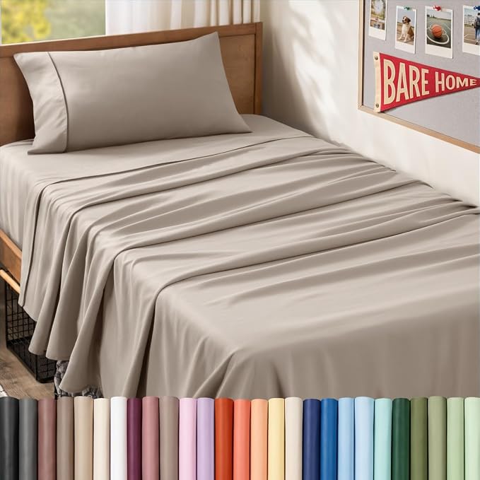 Bare Home Twin XL Sheet Set - 1800 Ultra-Soft (Twin XL, Khaki) | Deep Pockets 6 to 15 Inches, Breathable, Hypoallergenic, Hotel Luxury, Easy Fit, Soft, All-Season