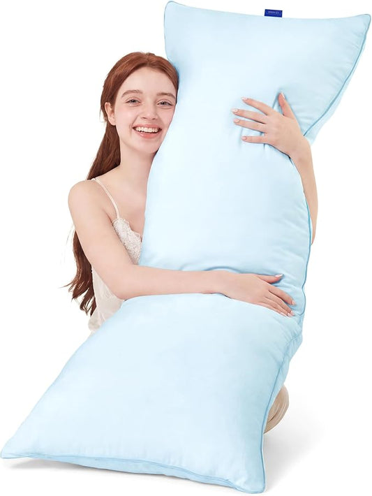 YZ HOME Full Body Pillow Insert -Large Long Bed Pillow for Side Sleeper | Full Body Pillow for Adults, Adjustable Height, Long Sleeping Breathable Bed Pillow-(Blue, 20x54'')