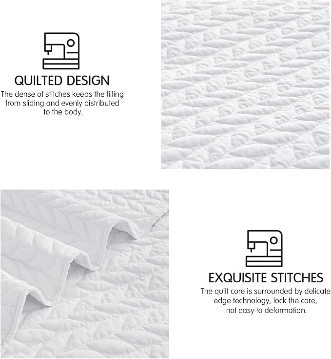 SunStyle Home Queen Quilt Bedding Set, Lightweight Summer Bedspreads,White | Soft Coverlet With 2 Pillow Shams,Morden Style Quilts for All Season, Suitable for Bed,Couch,Bedroom,Guest Room,90"X96"