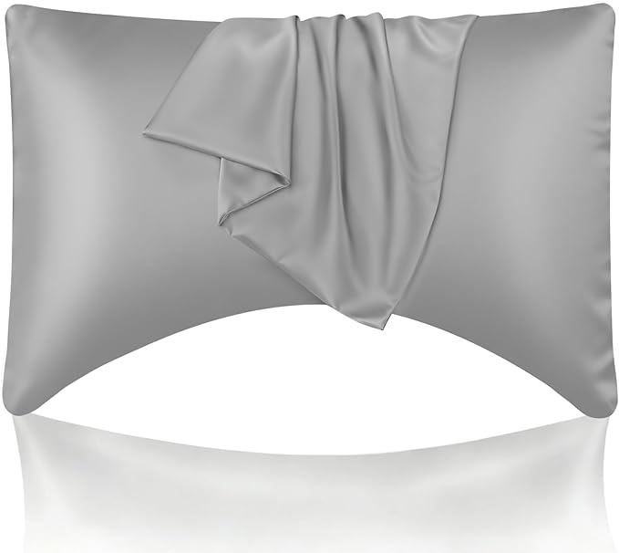 Cooling Curved King Pillow Case for Sider Sleeper Breathable Cool Silky Soft Pillow Cover with Zipper for Hot Sleepers,Hair and Skin Friendly,Light Grey,1 Pack,20x36IN