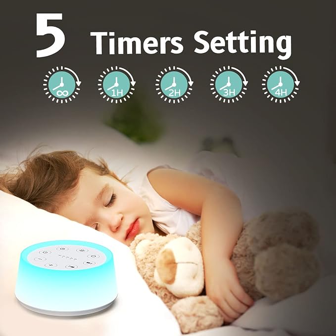 ColorsNoise White Noise Machine with 30 Sleep Music 5 Timers 12 Colors Baby Night Light with Memory Function Sound Machine for Sleep Nursery Home Travel(T-White)