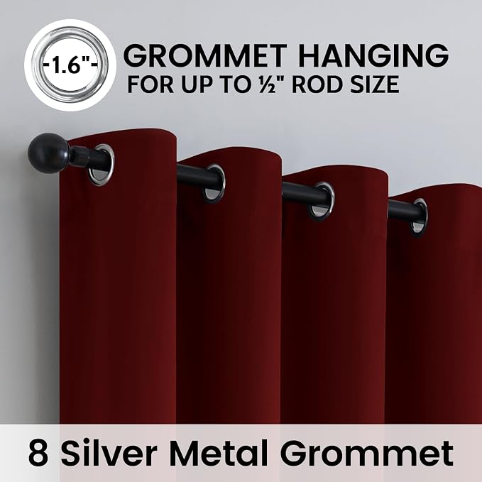 SimpleHome Burgundy Red 100% Blackout Curtains Room Darken Living Room 90 | Curtains for Bedroom,Thermal Insulated Grommet Window Drapes,Curtains for Living Room with Black Back,52 x 90 Inch,2 Panels