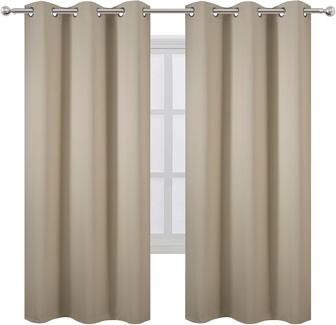 Beige Thermal Blackout Curtains/42 x 72 Inch/Set of 2 Panels Room Darkening Curtains for Bedroom