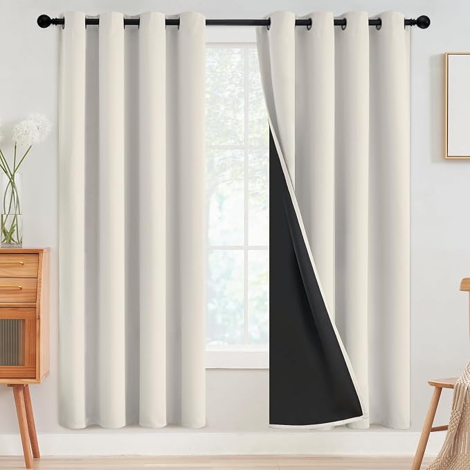 SimpleHome Cream 100% Blackout Curtains Room Darkening Living Room 72 Inch | Curtains for Bedroom,Thermal Insulated Grommet Window Drapes,Curtains for Living Room with Black Back,52 x 72 Inch,2 Panels