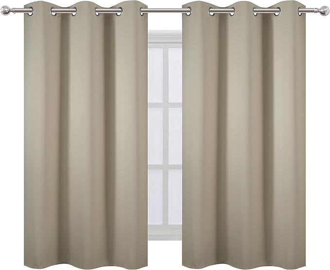 Beige Blackout Curtains 34 x 54 Inch Length/Set of 2 Curtain Panels/Thermal Insulated Room Darkening Blackout Curtains for Bedroom