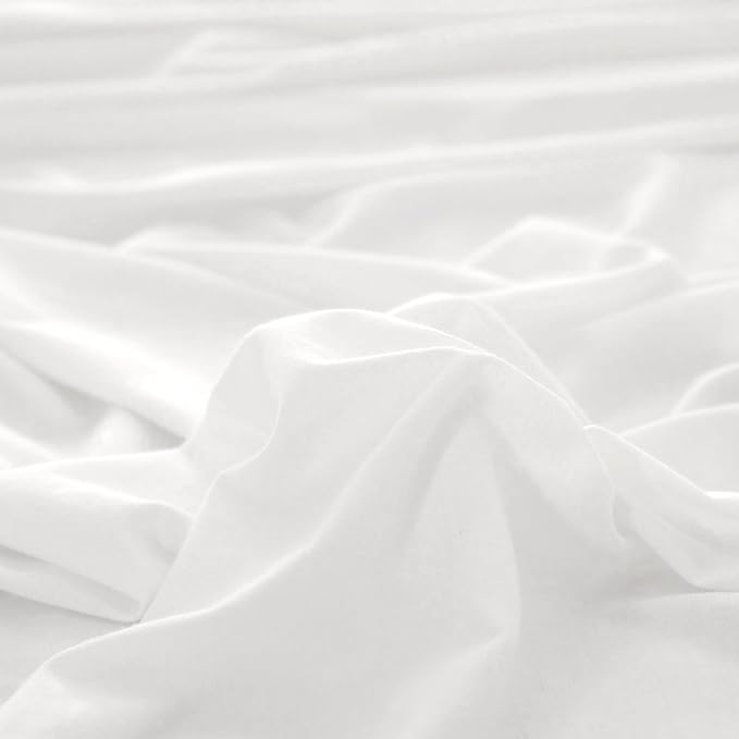 PURE ERA Jersey Knit Sheet Set Solid Bright White Full | 100% Cotton, 3 Piece Set, T Shirt Soft, Breathable, Envelope Closure Pillowcases, Hidden Zipper, 8 Ties, No Insert, Modern