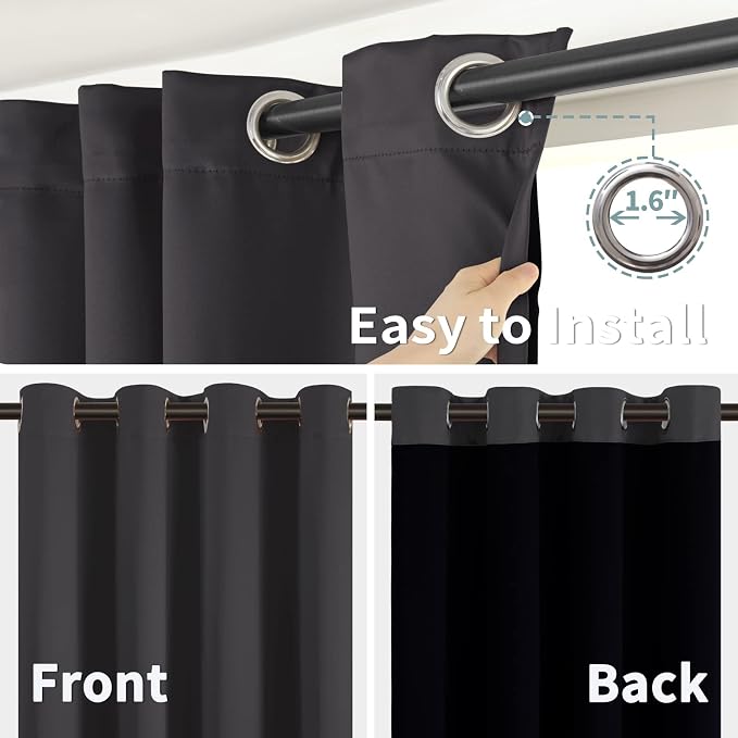 BGment Dark Grey Blackout Curtains for Bedroom - Black Out Curtains 63 Inch Long Thermal Insulated Grommet Total Room Darkening Window Drapes for Living Room, 2 Panels, 42 x 63 Inch