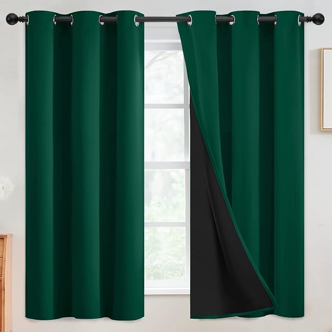 SimpleHome Dark Green 100% Blackout Curtains Room Darkening Living Room 63 | Curtains for Bedroom,Thermal Insulated Grommet Window Drapes,Curtains for Living Room with Black Back,42 x 63 Inch,2 Panels