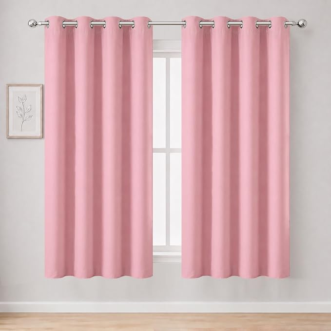 Blackout Curtains 66 x 54 Inch Long Pink Curtains Set of 2 Panels Room Darkening Curtains for Bedroom and Living Room