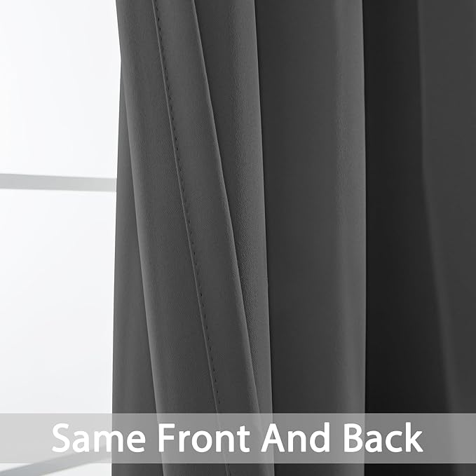 Yakamok Room Darkening Curtains 52x90 inch Length Charcoal Grey-Living Room | 2 panels,grommet blackout window treatment,thermal insulated,light blocking drapes,privacy protection,bedroom dining room