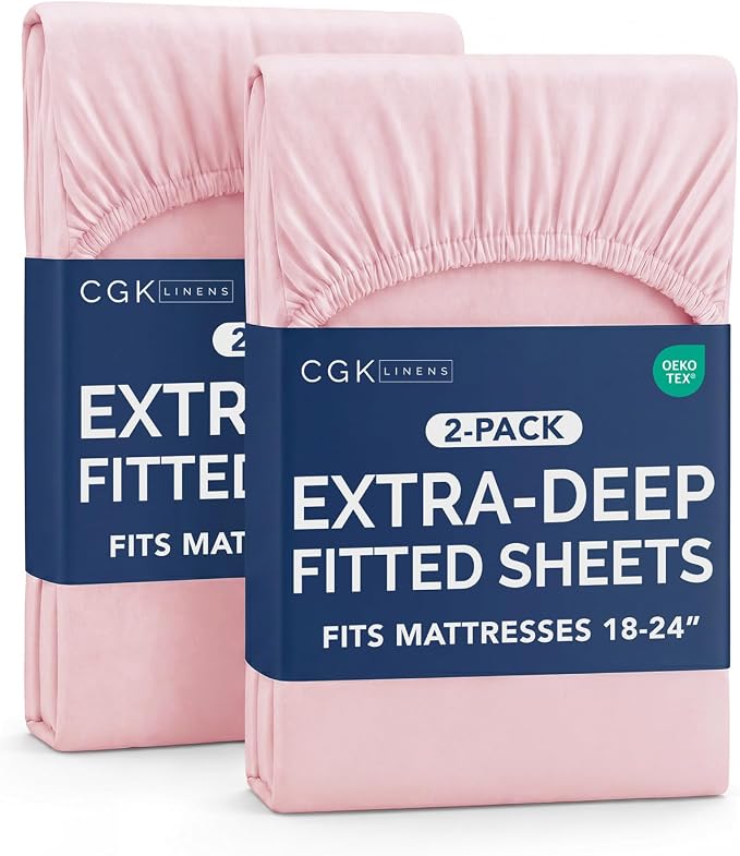 2 Pack Extra Deep Twin Fitted Sheets with Deep Pockets - Lavender Pink | Hotel Luxury Bottom Fitted Sheets Only, Soft, Fade & Wrinkle Free, Breathable & Comfy, All Around Elastic Fitted Sheets