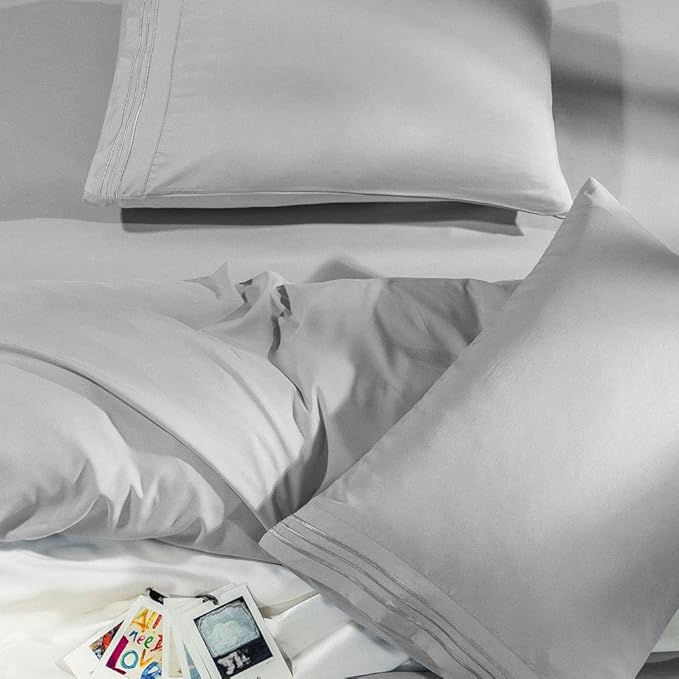 SONORO KATE Bed Sheet Set Super Soft Microfiber 1800 Series Luxury Egyptian Sheets Fit 18-24 Inch Deep Pocket Mattress Wrinkle-6 Piece (Grey, King)