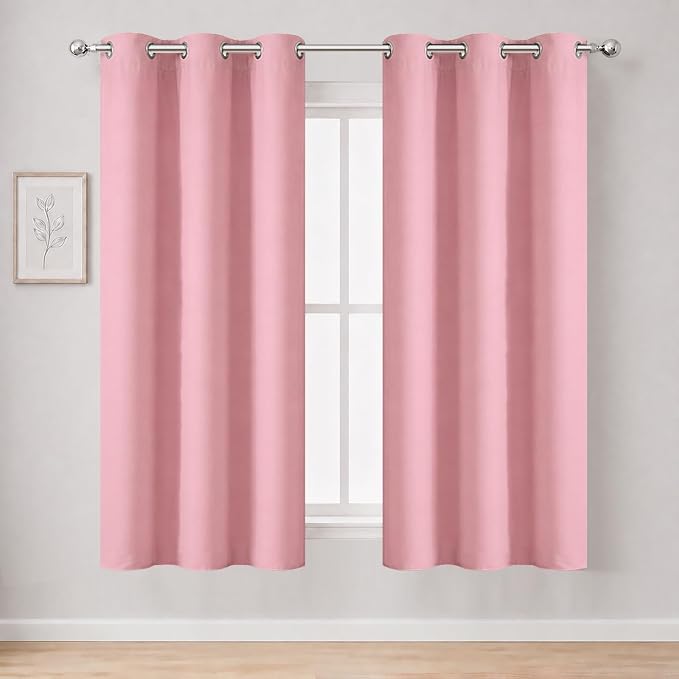Pink Thermal Blackout Curtains/38 x 54 Inch/Set of 2 Panels Room Darkening Curtains for Bedroom