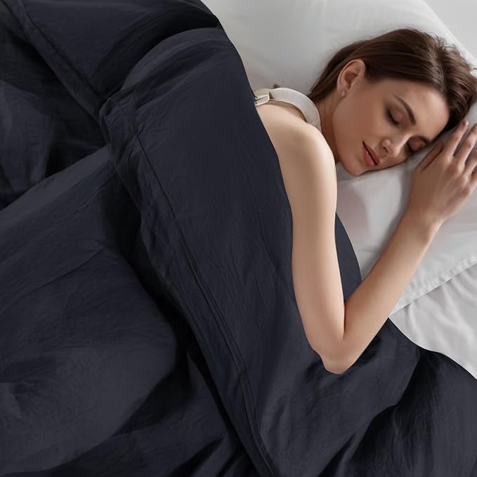 NEXHOME PRO Full Duvet Cover Set – 100% Certified Organic Cotton with Washed Feel & Linen-Like Texture, Comfortable & Breathable, Home Bedding Set Dark Grey (No Comforter)
