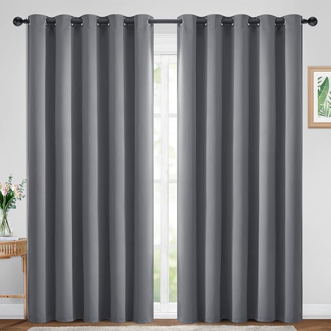 Yakamok Grey Room Darkening Curtains 70x84 inch Gray Grommet-Living Room | 2 panels,blackout window treatment,thermal insulated,light blocking drapes,privacy protection,bedroom study dining room