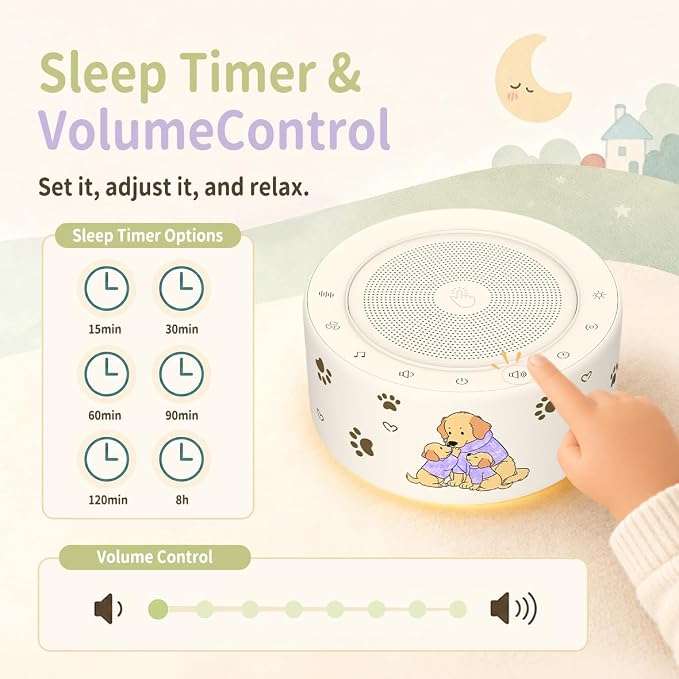 Kipcush White Noise Machine for Baby & Adults, Sleep Sound Machine with 30 Soothing Sounds, 8-Color Night Light, Memory Function, White Noise for Sleeping, Nursery, Office, Travel, Relaxation